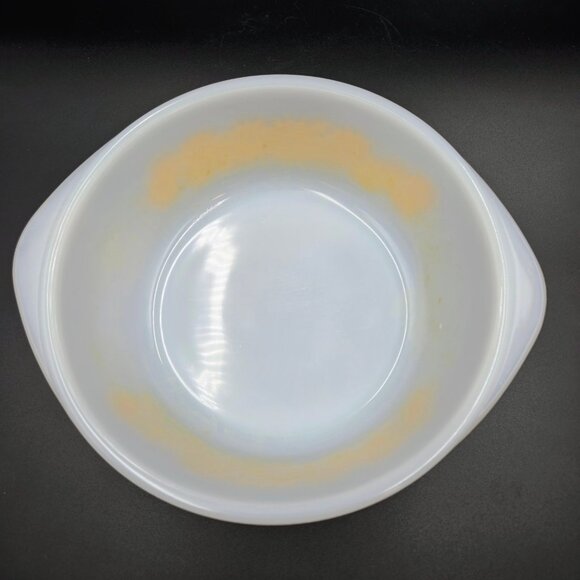 Vintage Glasbake Ovenware Yellow Daisy Casserole 514 Lid Brass Warming Stand Lid - Picture 13 of 16